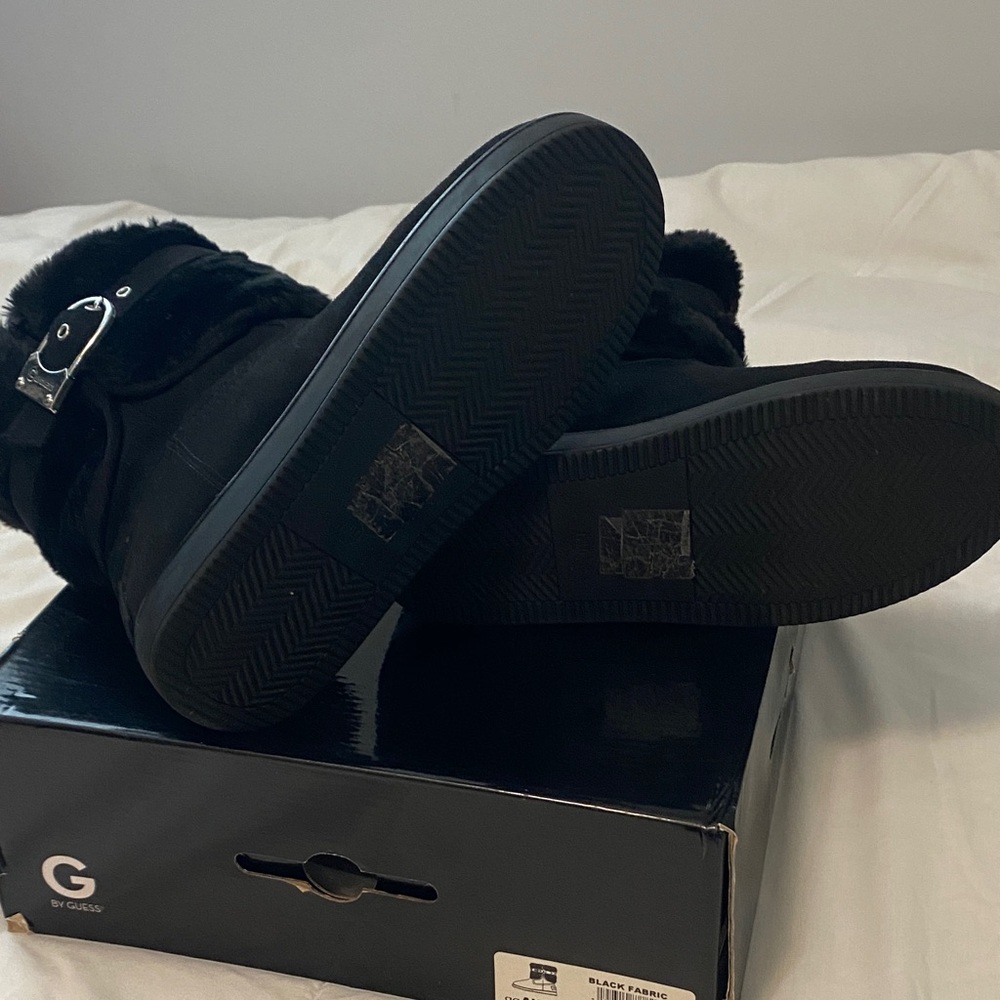 G by Guess Women's Black Buckle Fur Boots - Picture 2 of 5